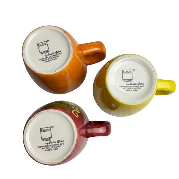 Lot of 3 Laurie GATES WARE Coffee Mugs Cups Leaves Fruit & Vegetables Set - Picture 8 of 9